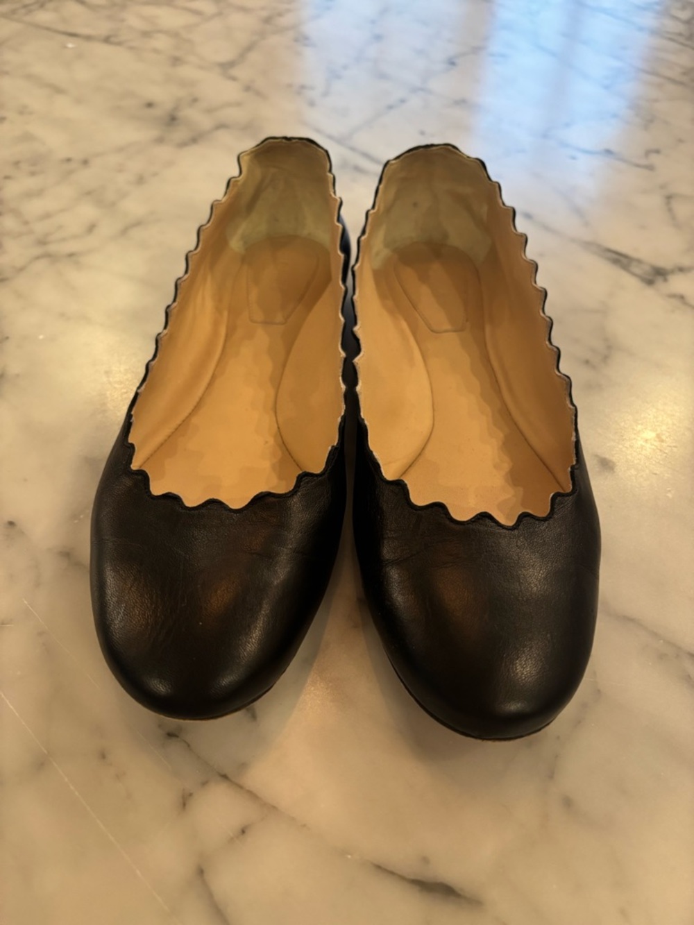 Chloe Lauren Black Scalloped Edge Women's Ballet Flats Euro 36 (US 5.5 or 6)